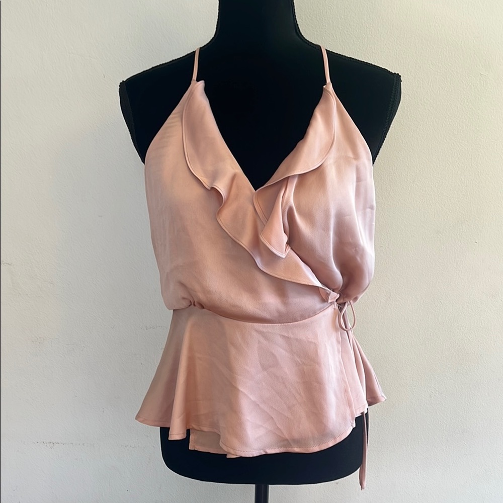 Astr Pink Asymmetrical Wrap Blouse